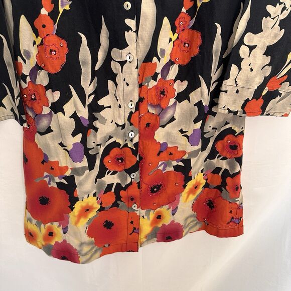 NEW Soft Surroundings Floral Provence Shirt Dress Black Red Size XS Embellished - Picture 4 of 9